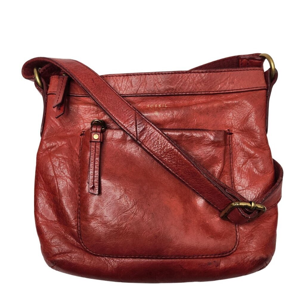 Fossil Crossbody Red Leather Bag Purse Bohemian Festival Classic Handbag